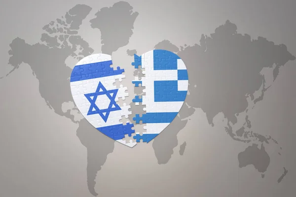 Puzzle Heart National Flag Greece Israel World Map Background Concept —  Fotos de Stock