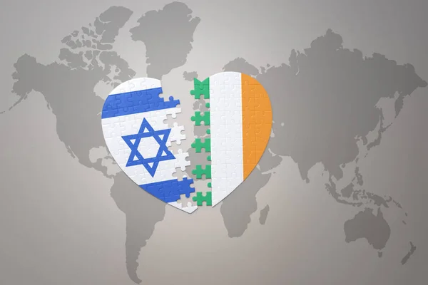 Puzzle Heart National Flag Ireland Israel World Map Background Concept — стокове фото