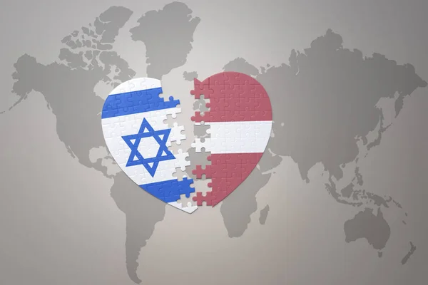 Puzzle Heart National Flag Latvia Israel World Map Background Concept —  Fotos de Stock