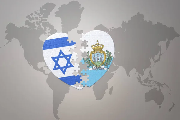 Puzzle Heart National Flag San Marino Israel World Map Background —  Fotos de Stock