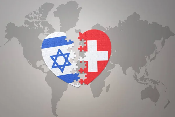 Puzzle Heart National Flag Switzerland Israel World Map Background Concept — Photo