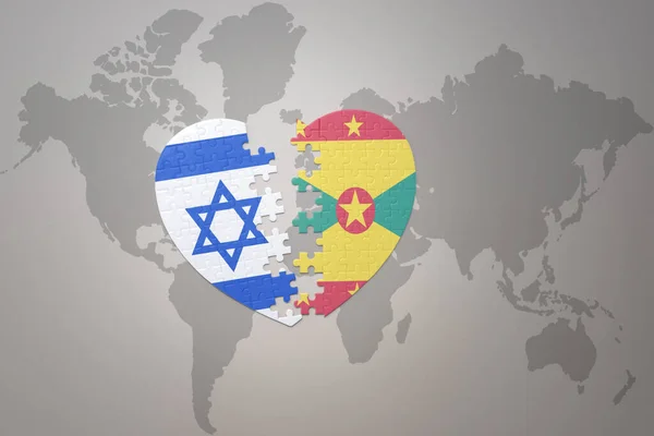 Puzzle Heart National Flag Grenada Israel World Map Background Concept — Photo