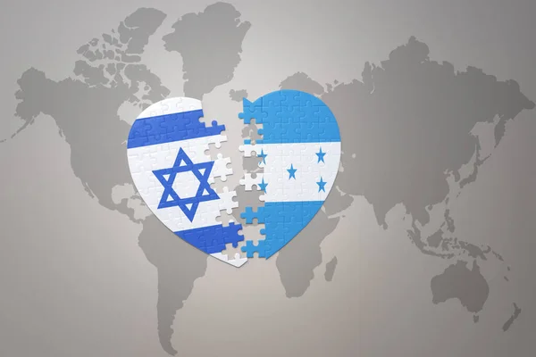 Серце Головоломка Національним Прапором Ізраїлю Ізраїлю Фоні Карти Світу Концепція — стокове фото