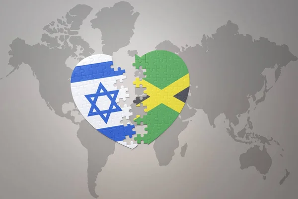Puzzle Heart National Flag Jamaica Israel World Map Background Concept — стокове фото