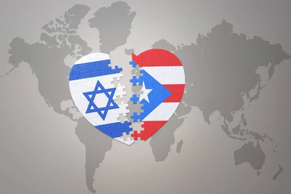 Puzzle Heart National Flag Puerto Rico Israel World Map Background —  Fotos de Stock