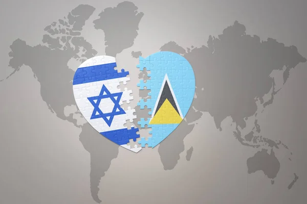 Puzzle Heart National Flag Saint Lucia Israel World Map Background — Φωτογραφία Αρχείου