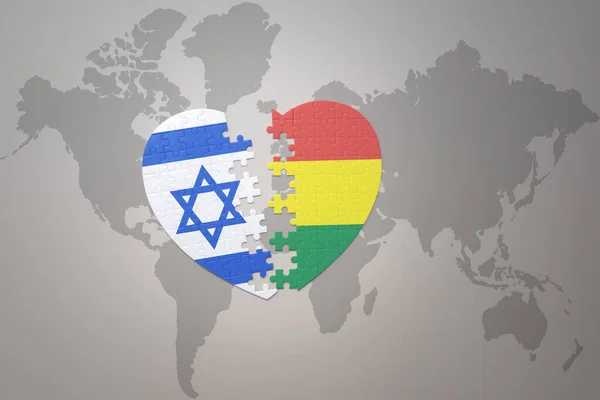 Puzzle Heart National Flag Bolivia Israel World Map Background Concept — Stock Photo, Image