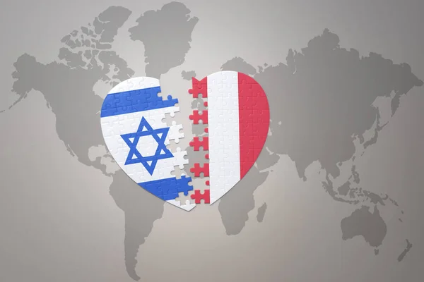 Серце Головоломка Національним Прапором Перу Ізраїлю Фоні Карти Світу Концепція — стокове фото