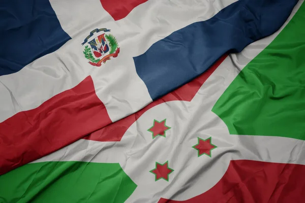Waving Colorful Flag Burundi National Flag Dominican Republic Macro Illustration — Stok fotoğraf