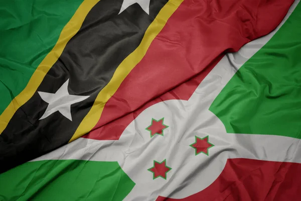Waving Colorful Flag Burundi National Flag Saint Kitts Nevis Macro — Photo