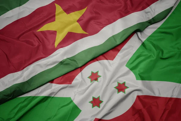 Waving Colorful Flag Burundi National Flag Suriname Macro Illustration — Foto de Stock
