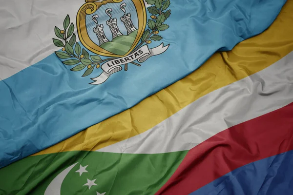 Waving Colorful Flag Comoros National Flag San Marino Macro Illustration — Stock Fotó