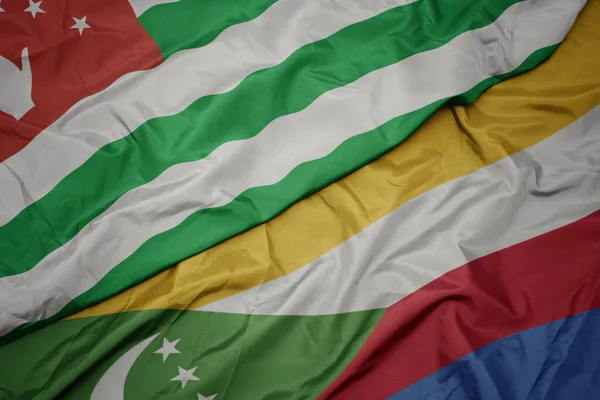 Waving Colorful Flag Comoros National Flag Abkhazia Macro Illustration — 图库照片