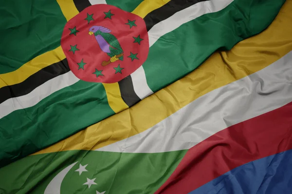 Waving Colorful Flag Comoros National Flag Dominica Macro Illustration — Photo
