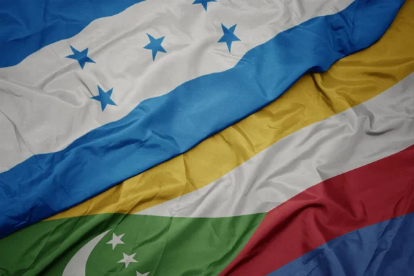 Waving Colorful Flag Comoros National Flag Honduras Macro Illustration — Stock Photo, Image