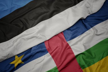 waving colorful flag of central african republic and national flag of estonia. macro.3d illustration