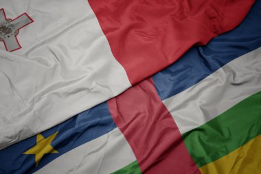 waving colorful flag of central african republic and national flag of malta. macro.3d illustration