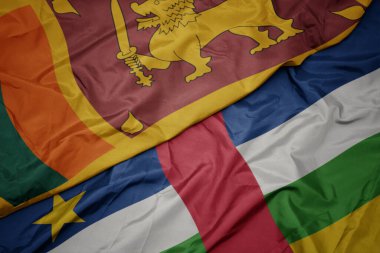 waving colorful flag of central african republic and national flag of sri lanka. macro.3d illustration