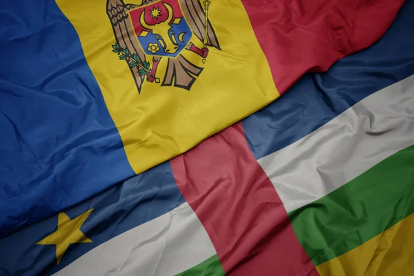 Waving Colorful Flag Central African Republic National Flag Moldova Macro —  Fotos de Stock