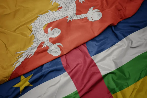 Waving Colorful Flag Central African Republic National Flag Bhutan Macro — Stok fotoğraf