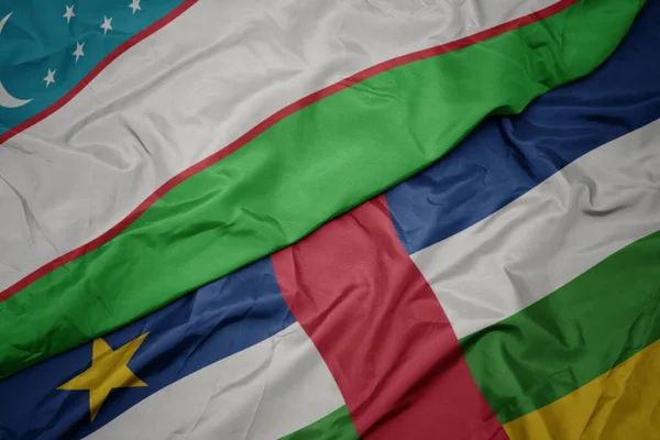 Waving Colorful Flag Central African Republic National Flag Uzbekistan Macro — Stock Photo, Image