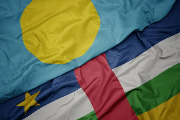 Waving Colorful Flag Central African Republic National Flag Palau Macro — Stock fotografie