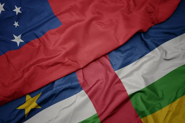 Waving Colorful Flag Central African Republic National Flag Samoa Macro — Stock Photo, Image