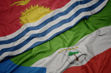 waving colorful flag of equatorial guinea and national flag of Kiribati . macro.3d illustration