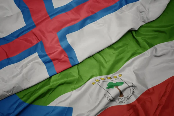 Waving Colorful Flag Equatorial Guinea National Flag Faroe Islands Macro — Stok fotoğraf