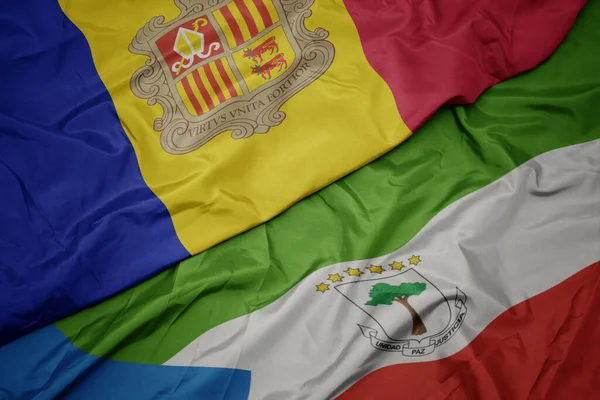 Waving Colorful Flag Equatorial Guinea National Flag Andorra Macro Illustration — Stok fotoğraf