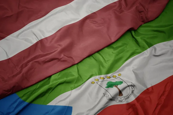 Waving Colorful Flag Equatorial Guinea National Flag Latvia Macro Illustration — Foto Stock
