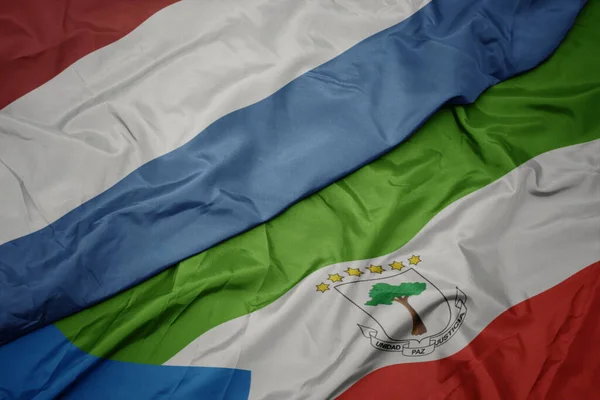 Waving Colorful Flag Equatorial Guinea National Flag Luxembourg Macro Illustration — Stock fotografie