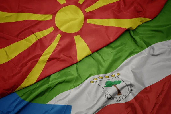 Махаючи Барвистим Прапором Екваторіальної Морської Піхоти Національного Прапора Македонії Ілюстрація — стокове фото