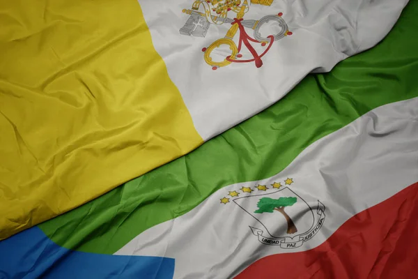 Waving Colorful Flag Equatorial Guinea National Flag Vatican City Macro — Stock Fotó