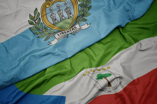 Waving Colorful Flag Equatorial Guinea National Flag San Marino Macro — Zdjęcie stockowe