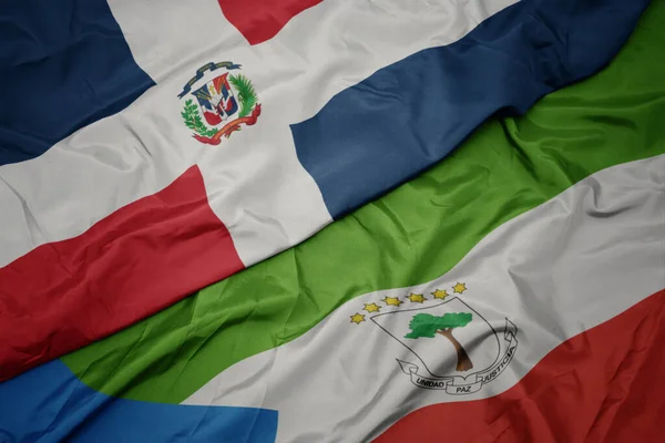 Waving Colorful Flag Equatorial Guinea National Flag Dominican Republic Macro —  Fotos de Stock