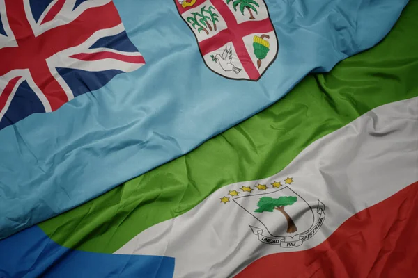 Waving Colorful Flag Equatorial Guinea National Flag Fiji Macro Illustration — Stock Photo, Image