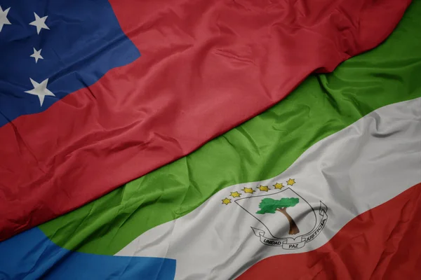 Waving Colorful Flag Equatorial Guinea National Flag Samoa Macro Illustration — Fotografia de Stock