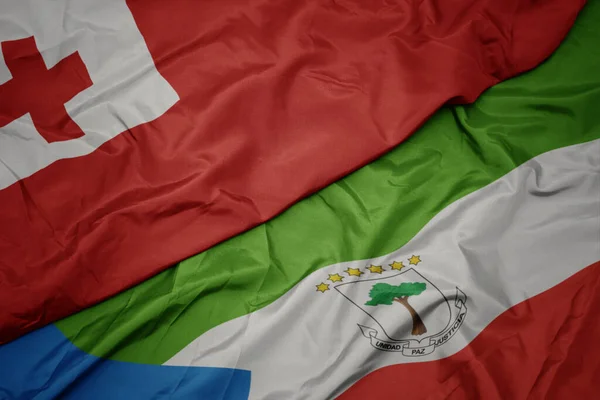 Waving Colorful Flag Equatorial Guinea National Flag Tonga Macro Illustration —  Fotos de Stock