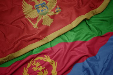 waving colorful flag of eritrea and national flag of montenegro. macro.3d illustration
