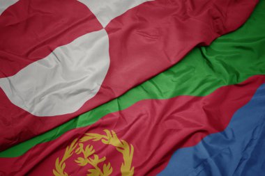 waving colorful flag of eritrea and national flag of greenland. macro.3d illustration