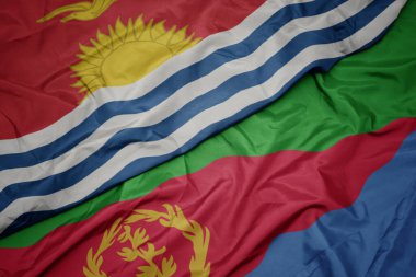 waving colorful flag of eritrea and national flag of Kiribati . macro.3d illustration
