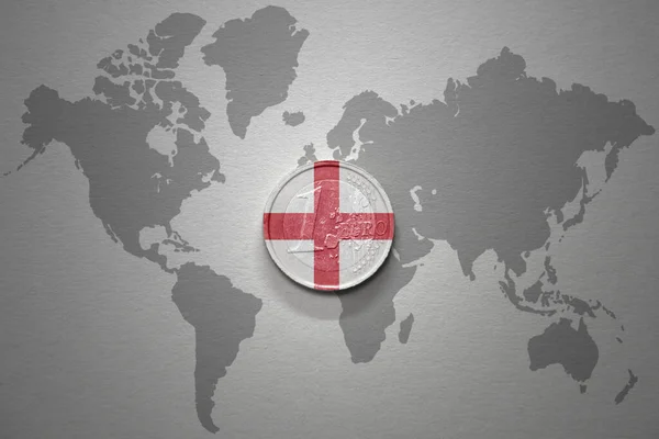 Euro Coin National Flag England Gray World Map Background Illustration — Stock Photo, Image