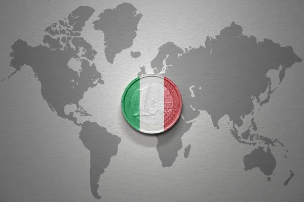 Euro Coin National Flag Italy Gray World Map Background Illustration — Stock Photo, Image