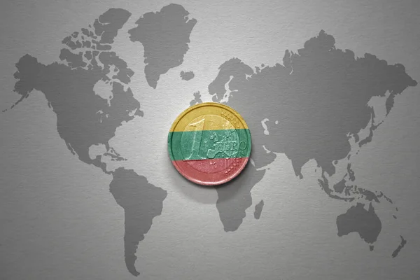 Euro Coin National Flag Lithuania Gray World Map Background Illustration — Stock Photo, Image