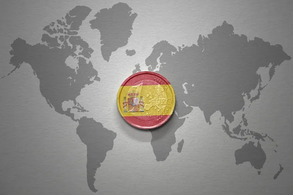 Moneda Euro Con Bandera Nacional España Fondo Del Mapa Del — Foto de Stock