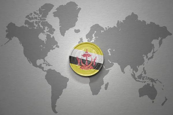 Monedă Euro Steagul Național Brunei Harta Lumii Gri Background Ilustrație — Fotografie, imagine de stoc