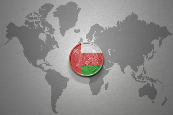 Euro Coin National Flag Oman Gray World Map Background Illustration — Stock Photo, Image
