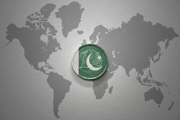 Pièce Euros Avec Drapeau National Pakistan Sur Fond Gris Carte — Photo