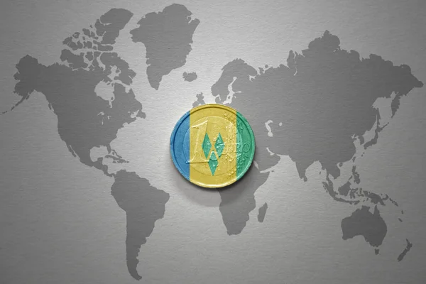 Монета Евро Национальным Флагом Святого Винсента Гренадинами Фоне Серой Карты — стоковое фото